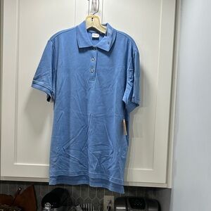 Vintage Izod Classic Blue Polo Shirt with decorative details on collar & Sleeve